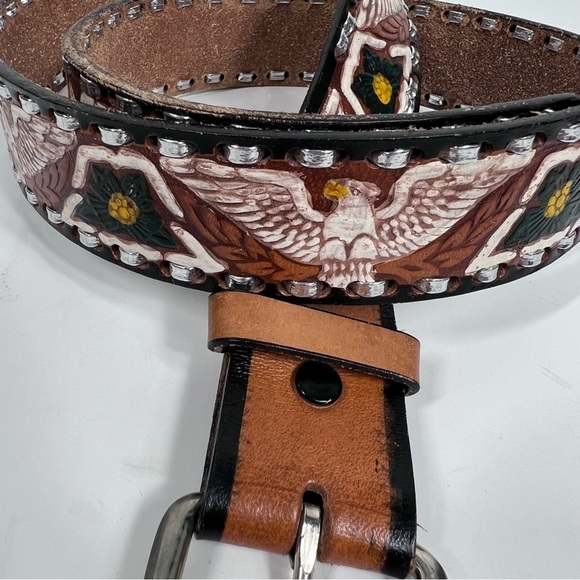 PAINTED TOOLED LEATHER BELT Made in Mexico | Eagle | Floral - Picture 3 of 9